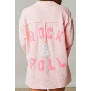 Rock & Roll Sequin Patch Oversized Shirt in Pink